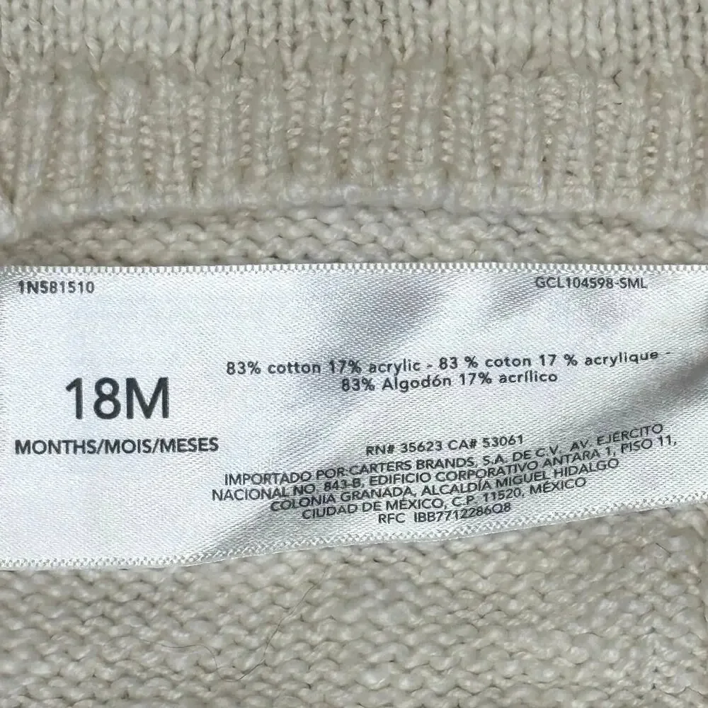 Baby B’Gosh Pointelle Cardigan Sweater Girls 18M Ecru Knit Button Cotton